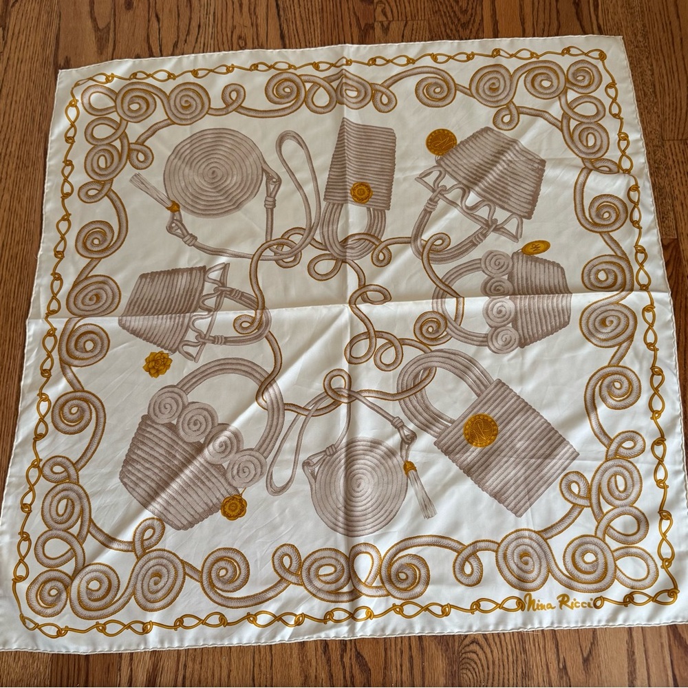 Nina Ricci White and Gold Scarf, Vintage
